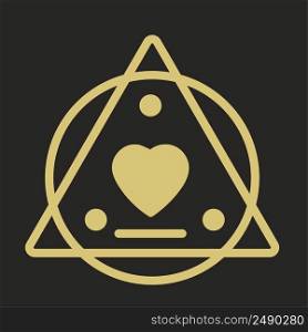 Magic element with triangle and circle. Isoteric symbol isolated vector illustration. Golden geometric witchcraft sketch. Gold line icon. Magic element with triangle and circle