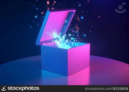 Magic gift box confetti. Happy present. Generate Ai. Magic gift box confetti. Generate Ai