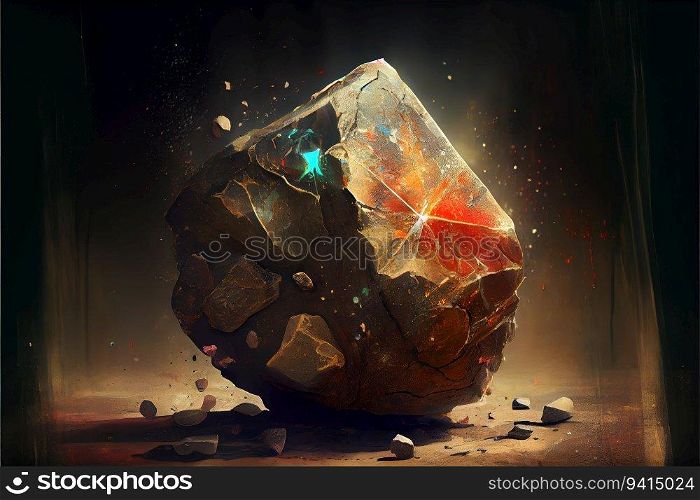 Magic glowing stone - fantasy art. Generative AI technology. Magic glowing stone - fantasy art. AI generated