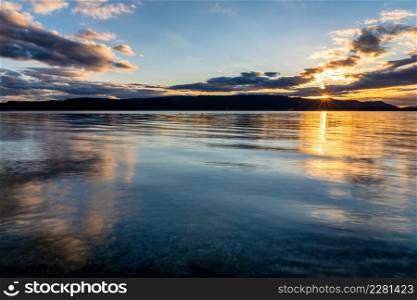 magic golden hour spring lake constance with sunlight