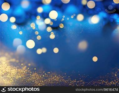 Magic night dark blue frame with sparkling glitter bokeh and light art.