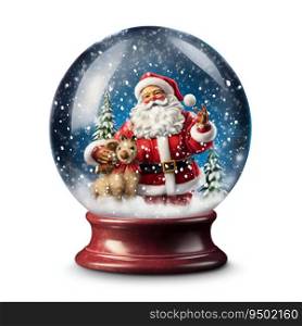 Magic Snow Ball with Santa Isolated on White Background. Generative ai. High quality illustration. Magic Snow Ball with Santa Isolated on White Background. Generative ai