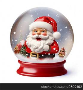 Magic Snow Ball with Santa Isolated on White Background. Generative ai. High quality illustration. Magic Snow Ball with Santa Isolated on White Background. Generative ai