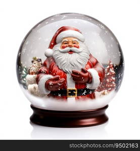 Magic Snow Ball with Santa Isolated on White Background. Generative ai. High quality illustration. Magic Snow Ball with Santa Isolated on White Background. Generative ai