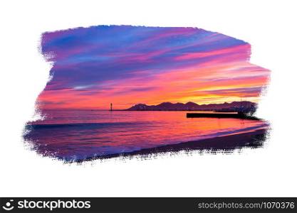 Magic Sunset in Cannes in frame isolated on white