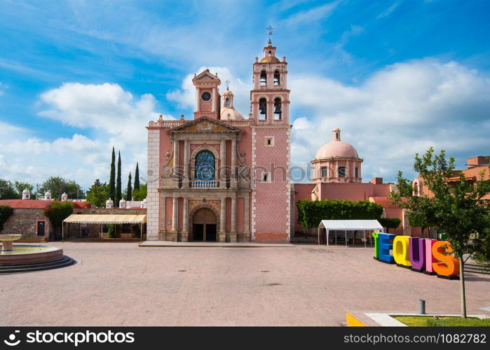 Magic town downtown Old church at the traditional tequisquiapan queretaro.