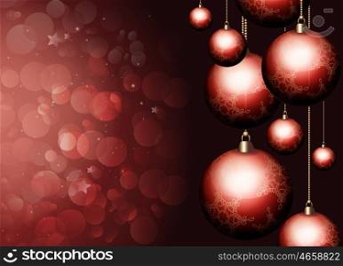 Magic Winter Holiday Christmas And New Year Red Background With Event Glossy Balls And Snowflakes