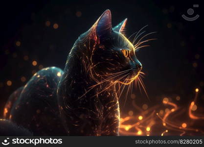 Magical black cat with galaxies spirals space nebulae stars smoke graphic. distinct generative AI image.. Magical black cat with galaxies spirals space nebulae stars smoke graphic