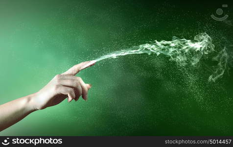 magical hands conceptual image. magical hand conceptual image with sparkles on colour background