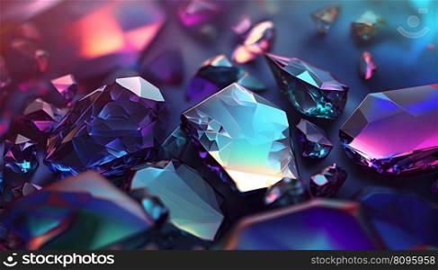 Magical iridescent crystals gemstone with sparkling glow and golden glimmer.  Precious quartz stone natural background. AI Generative content