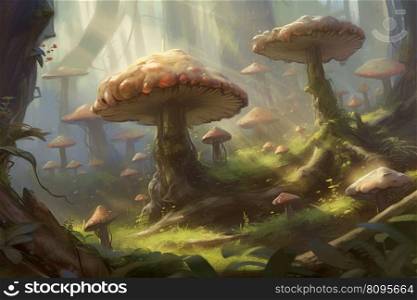 Magical mushroom. Flower plant grass. Generate Ai. Magical mushroom. Generate Ai