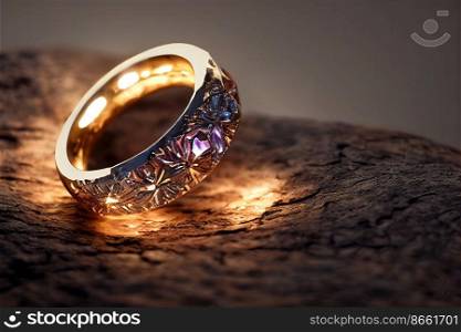 Magical ring with engraving 3d illustrated