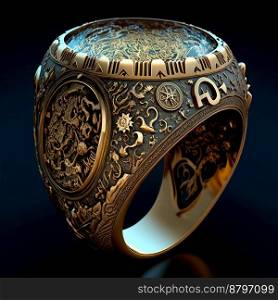 Magical ring with mystical engraving 3d illustrated