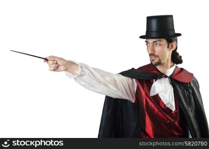 Magician doing tricks on white