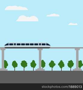 Maglev rail train vector illustration. Electric fast train line art concept. Monorail subway with magnet levitation technology graphic design.. Maglev rail train vector illustration.