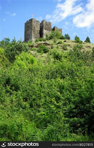 Maglic fortress on the top of hill near Kralevo in Serbia