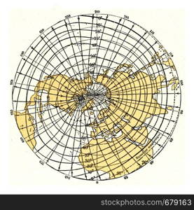 Magnetic meridians and isoclines or lines of equal magnetic inclination, vintage engraved illustration. From the Universe and Humanity, 1910.