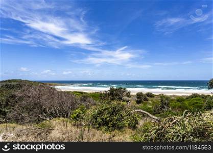 Magnificent view from South Head Park towards Pippi Beach in Yamba, Northern Coast of NSW, Australia