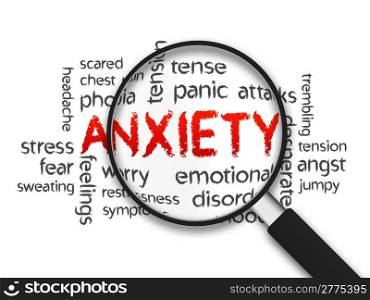 Magnified Anxiety word illustration on white background.