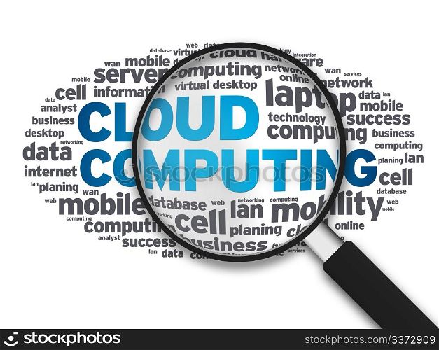 Magnified illustration of the word Cloud Computing on white background.