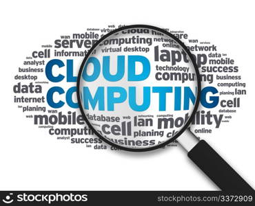 Magnified illustration of the word Cloud Computing on white background.