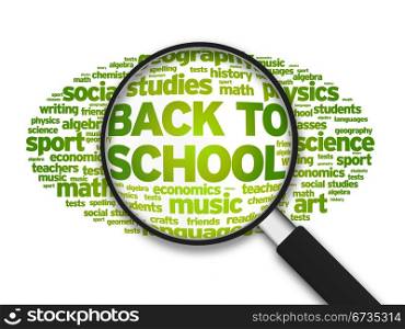 Magnified illustration with the word Back To School Analysis on white background.