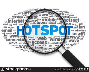 Magnified illustration with the word Hotspot on white background.