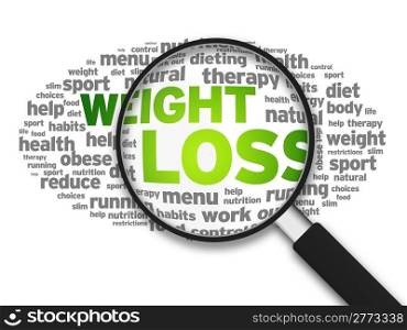 Magnified illustration with the word Weight Loss on white background.