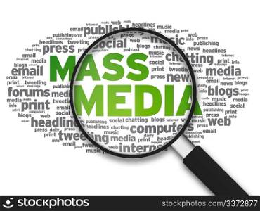 Magnified illustration with the words Mass Media on white background.