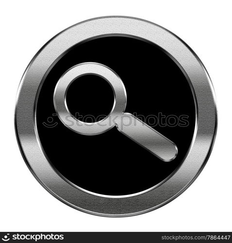 magnifier icon silver, isolated on white background