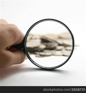 magnifier in men hand isolated