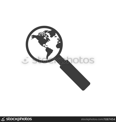magnifier world icon on a white background, vector. magnifier world icon on a white background