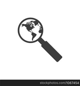 magnifier world icon on a white background, vector. magnifier world icon on a white background