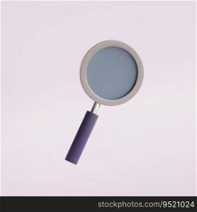 Magnifying glass 3d icon in cartoon style.  Discovery, research, search, analysis concept. Rendering illustration