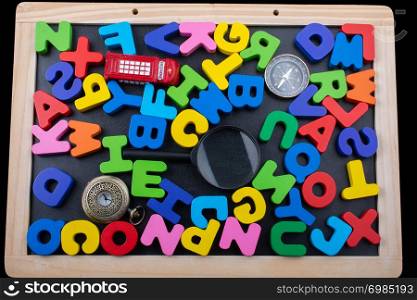 Magnifying glass and Colorful Letters of Alphabet