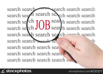 Magnifying glass in hand and word Job - business concept