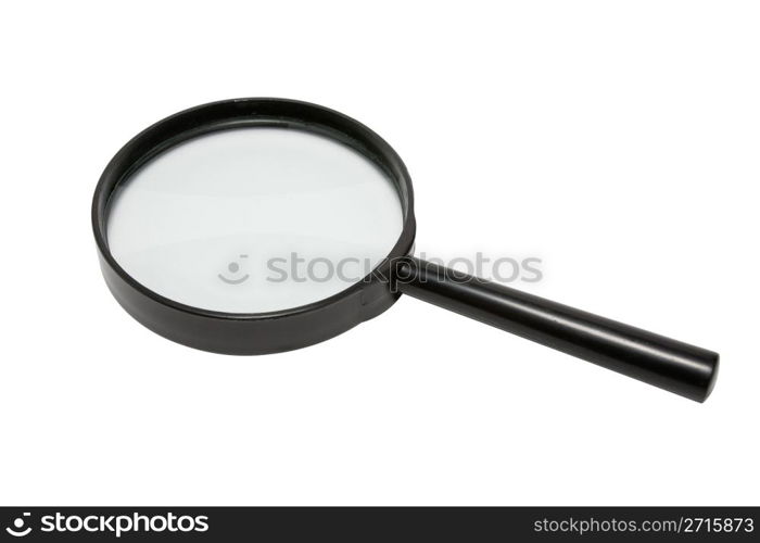 Magnifying glass in hand over white background