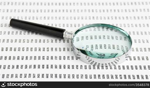 magnifying glass on a document with columns of figures
