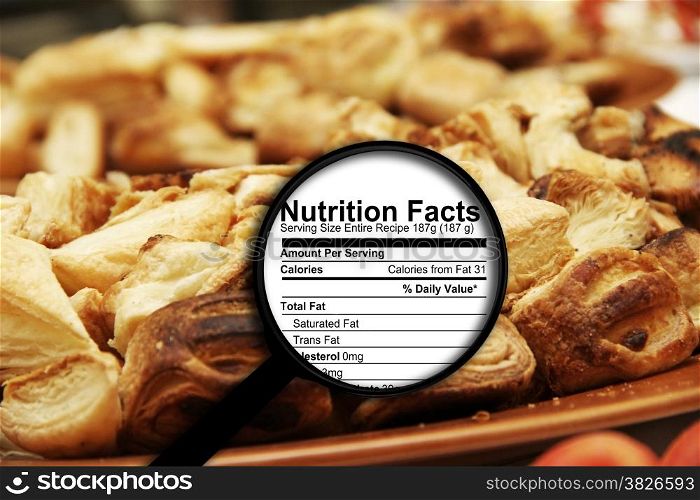 Magnifying glass on nutrition facts