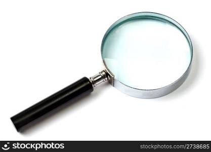 Magnifying glass on white background closeup