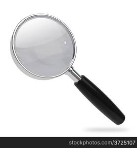 Magnifying glass with chrome rim and black handle.