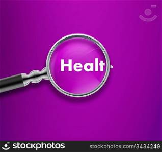 Magnifying glass with Health word on Pink background.. Magnifying glass
