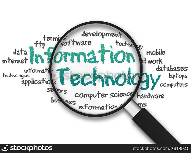 Magnifying Glass with information technology illustration on white background