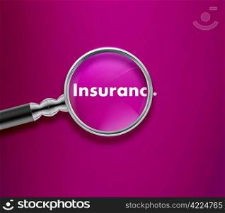 Magnifying glass with Insurance word on Pink background.. Magnifying glass