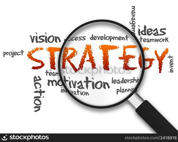 Magnifying Glass with strategy illustration on white background