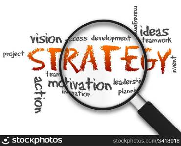 Magnifying Glass with strategy illustration on white background