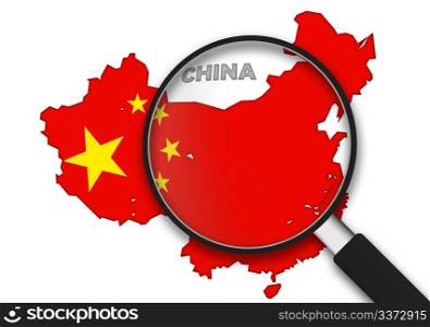 Magnifying Glass with the China country Map on white background.