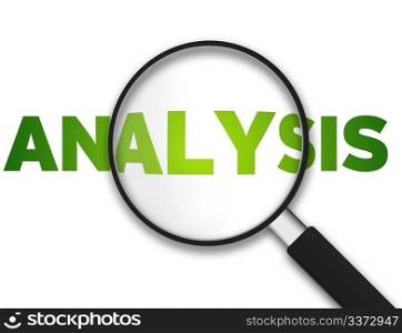 Magnifying Glass with the word Analysis on white background.