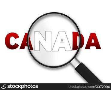 Magnifying Glass with the word Canada on white background.
