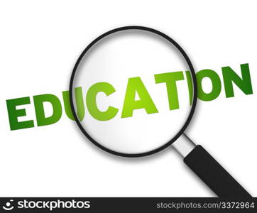 Magnifying Glass with the word education on white background.